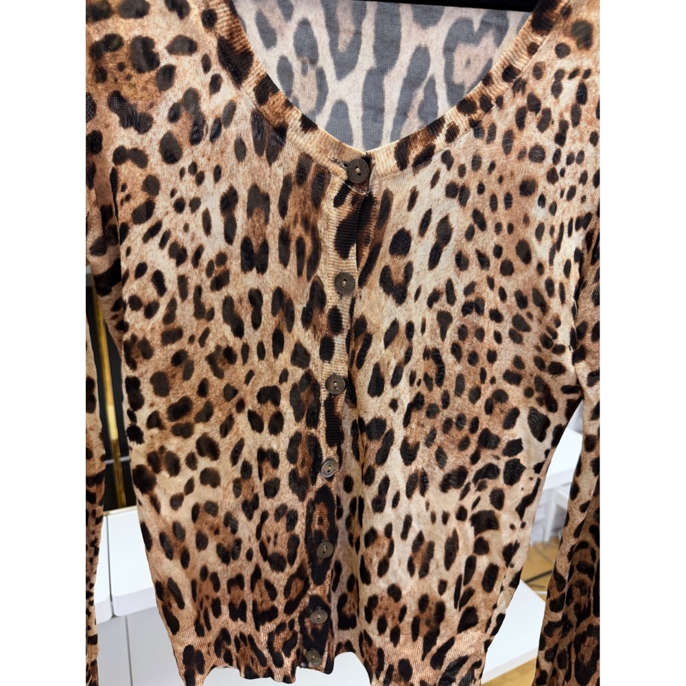 Dolce & Gabbana Leopard Print Semi Sheer V Neck Cardigan Made Italy Sz 42 US M - Picture 12 of 16